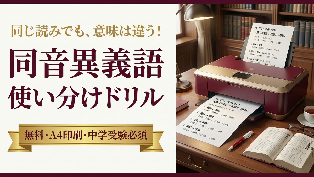 【無料/印刷】中学受験国語「同音異義語」使い分けドリル｜無限プリント