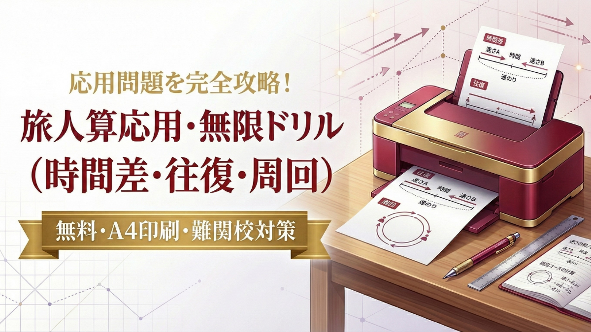 【無料/印刷】旅人算・無限ドリル（応用編：時間差・往復・周回）